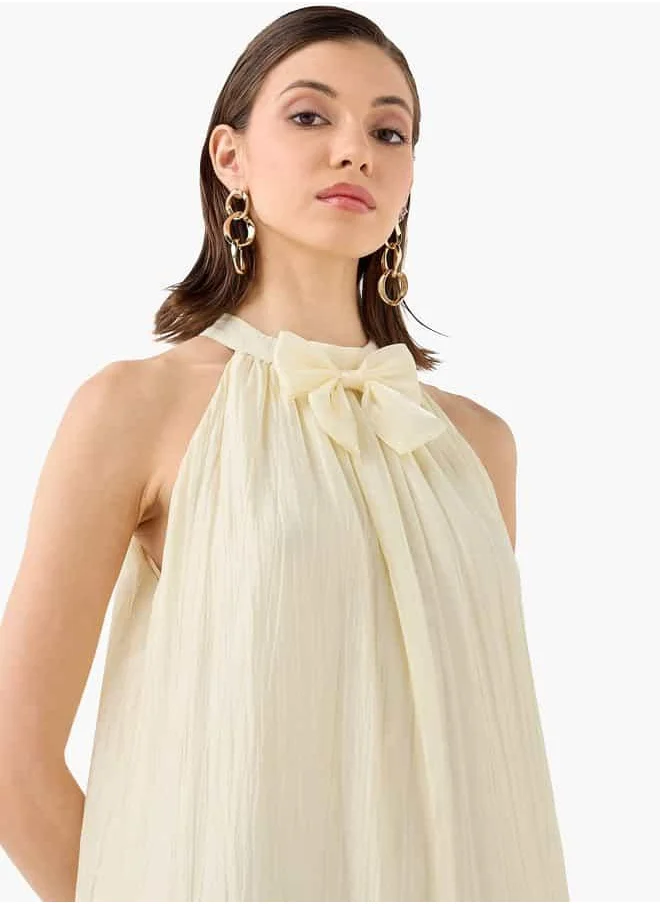 2Xtremz 2Xtremz Lace Textured Sleeveless Maxi Dress with Bow Detail