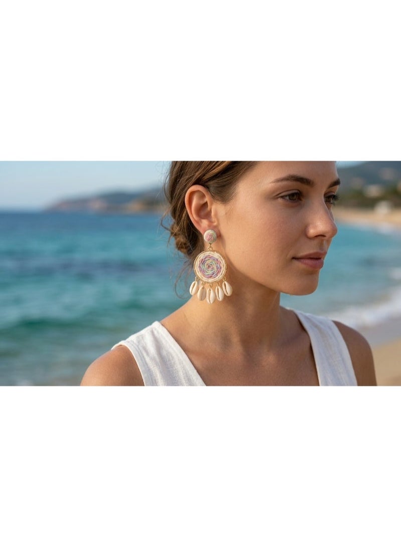 Multicolor Boho Seashell Drop Earrings - Image 2