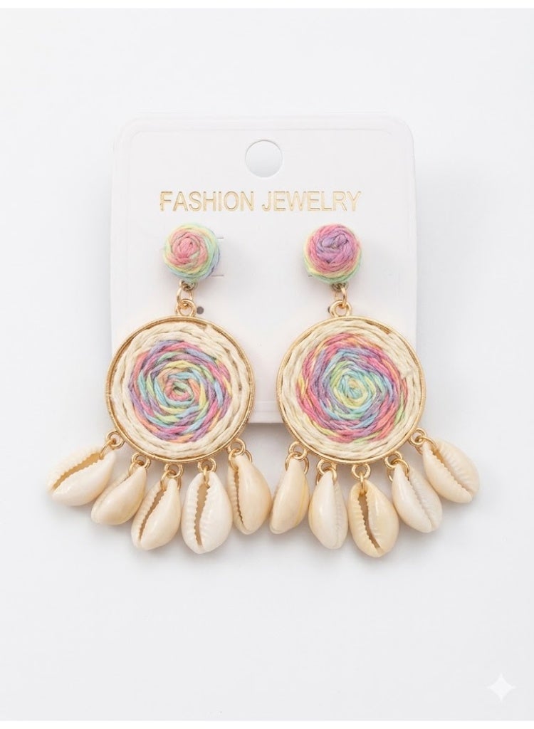 Multicolor Boho Seashell Drop Earrings - Image 1