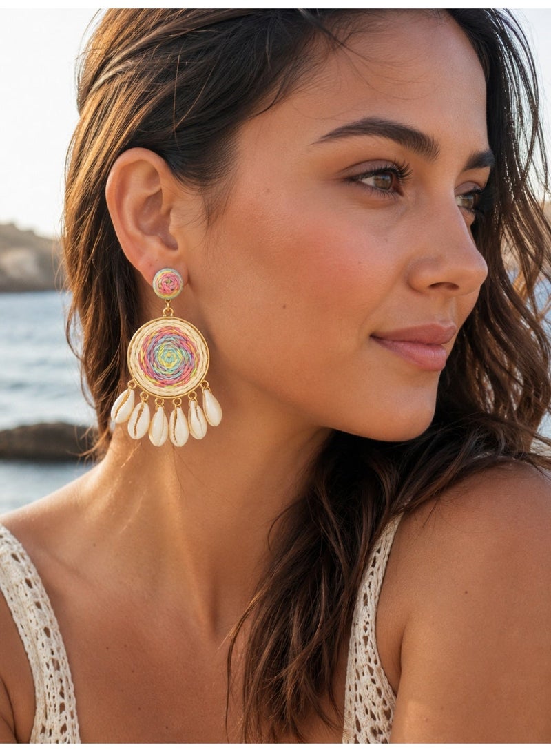 Multicolor Boho Seashell Drop Earrings - Image 3