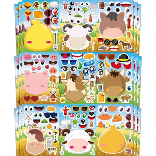 Ozepao 36 Pcs Farm Animals MakeAFace Sticker Sheets Mix Match Your Own Farm Animal Stickers for Kids Ages 26 Farm Animal Party Supplies Birthday Decorations Crafts Activities - Image 1