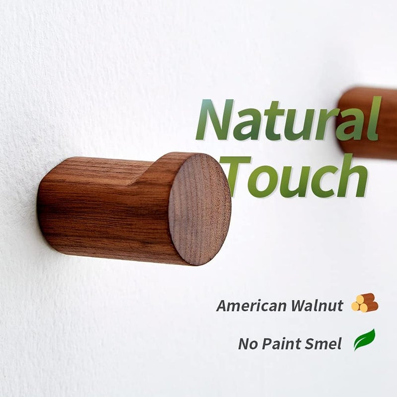 COCOYA Natural Wood Wall Hooks, 6Pack Minimalist Hat Hanger Easy Install Wall Mount Wooden Peg Knob Walnut Cute Simple Modern Small Room Decor, for Hanging Coat Towel Cap Bag Purses Jacket Backpack - Image 3