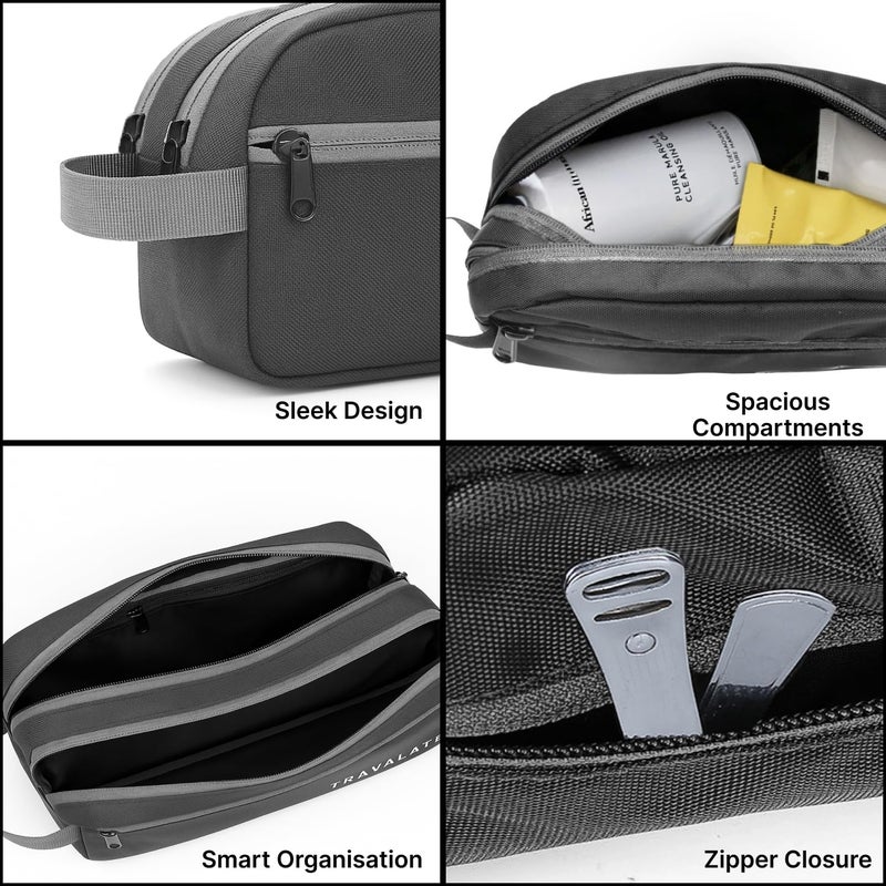 TRAVALATE Polyester Multipurpose Toiletry Kit Bag For Man And Women's | Double Compartment Travel Essentials Travel Organizer Travel Pouch For Men Travel Kit For Toiletries - Grey, 9Cm - Image 4