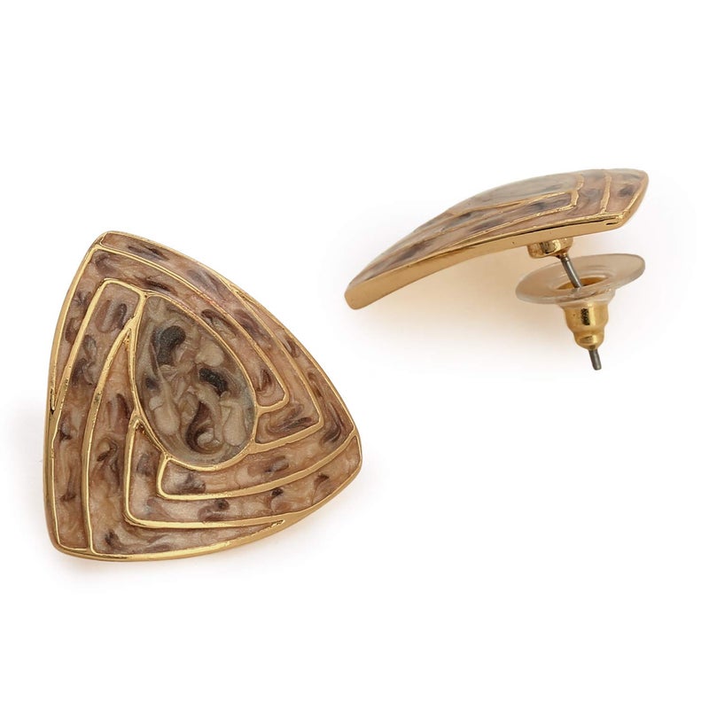 Estele 24 Kt Gold Plated Green colour triangular shaped studs for women - Image 5