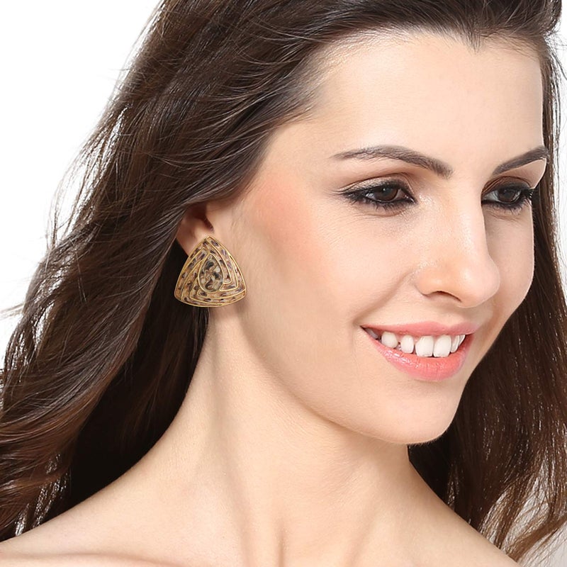 Estele 24 Kt Gold Plated Green colour triangular shaped studs for women - Image 3