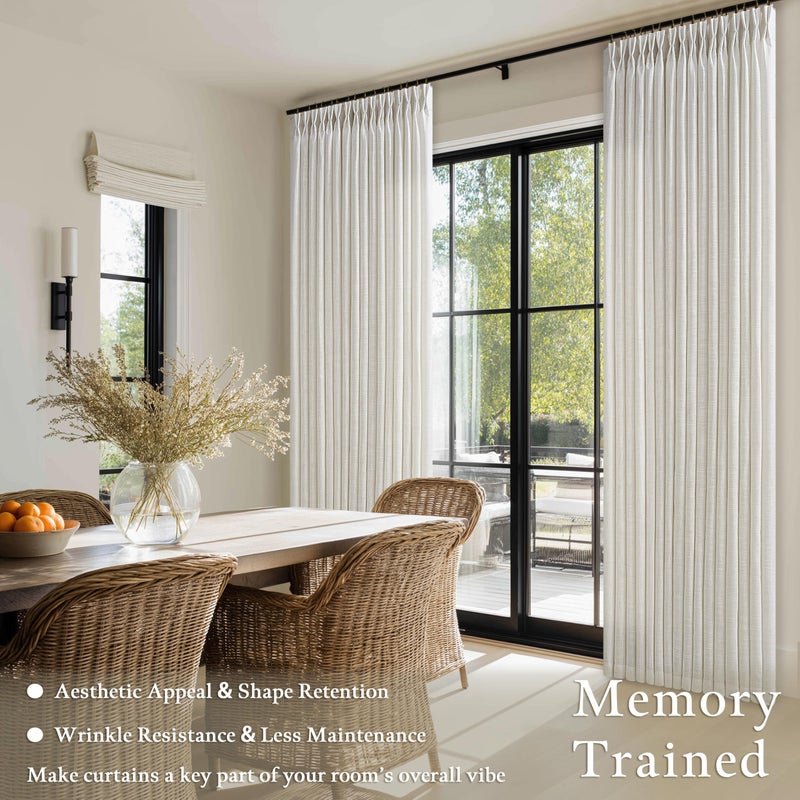 TWODRAPES Linen Curtains 94 Inches Long Pinch Pleated for Living Room Bedroom Pinch Pleat with Rings Hooks for Track System Back Tab Memory Trained Boho Farmhouse Semi Sheer 94 Inch Curtain for Dining Room - Image 2