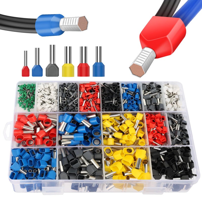 Lytool Wire-Ferrule Kit 1200pcs:Ferrule-Connectors, Double Ferrules Terminal Set, Insulated Ferrule Crimp Pins, Single Line Ferrules and Twin Wire Ferrule Set, AGW 23-6 - Image 1