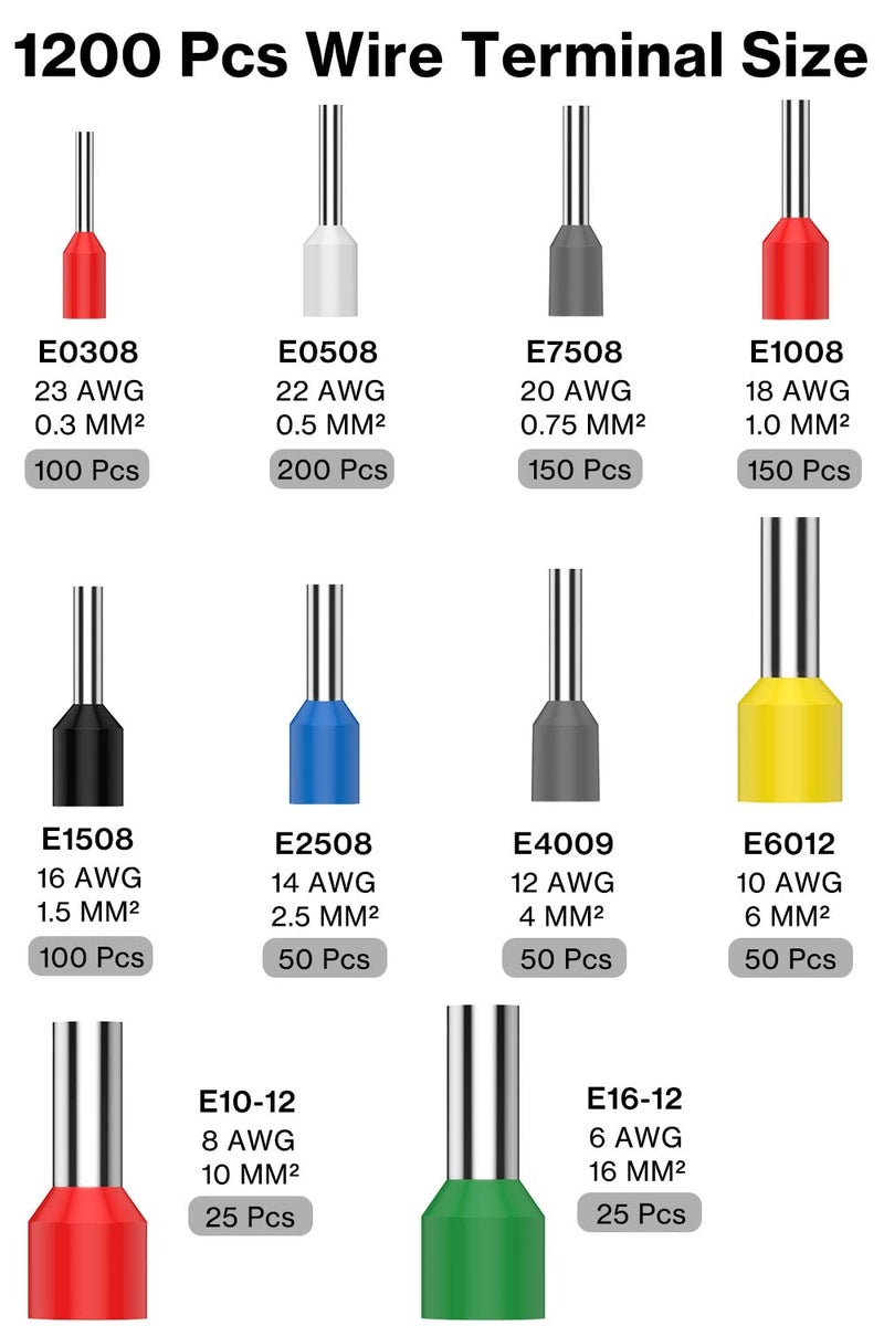 Lytool Wire-Ferrule Kit 1200pcs:Ferrule-Connectors, Double Ferrules Terminal Set, Insulated Ferrule Crimp Pins, Single Line Ferrules and Twin Wire Ferrule Set, AGW 23-6 - Image 3