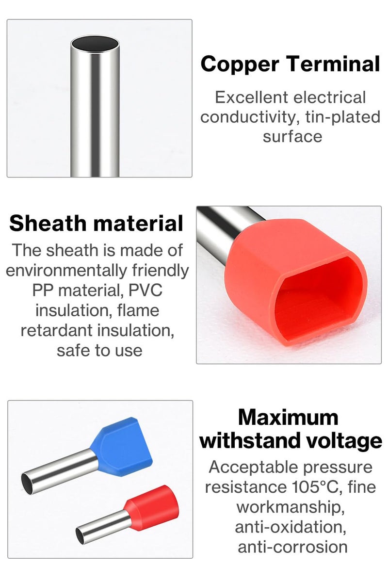 Lytool Wire-Ferrule Kit 1200pcs:Ferrule-Connectors, Double Ferrules Terminal Set, Insulated Ferrule Crimp Pins, Single Line Ferrules and Twin Wire Ferrule Set, AGW 23-6 - Image 4