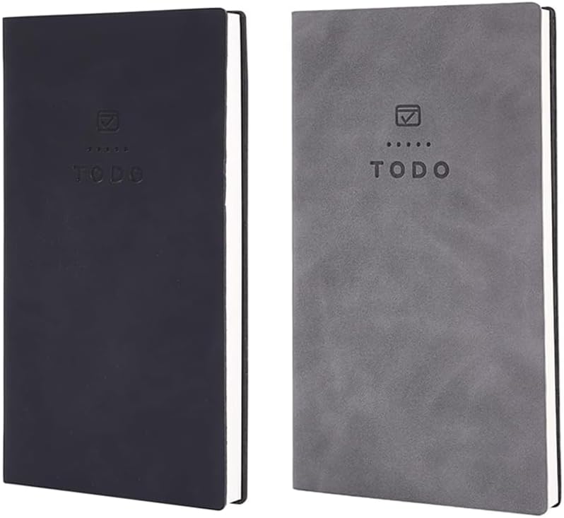 KASTWAVE To Do List Notebook, 2 Pcs 196 Pages Soft Leather Pocket To Do List Notepad Checklist For Daily Plans School Supplies For High School Students Study Schedule Notebook, Black, Gray - Image 1