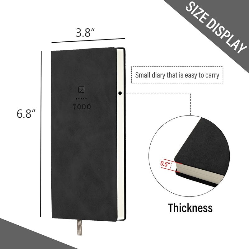 KASTWAVE To Do List Notebook, 2 Pcs 196 Pages Soft Leather Pocket To Do List Notepad Checklist For Daily Plans School Supplies For High School Students Study Schedule Notebook, Black, Gray - Image 2