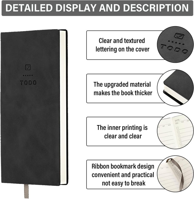 KASTWAVE To Do List Notebook, 2 Pcs 196 Pages Soft Leather Pocket To Do List Notepad Checklist For Daily Plans School Supplies For High School Students Study Schedule Notebook, Black, Gray - Image 3