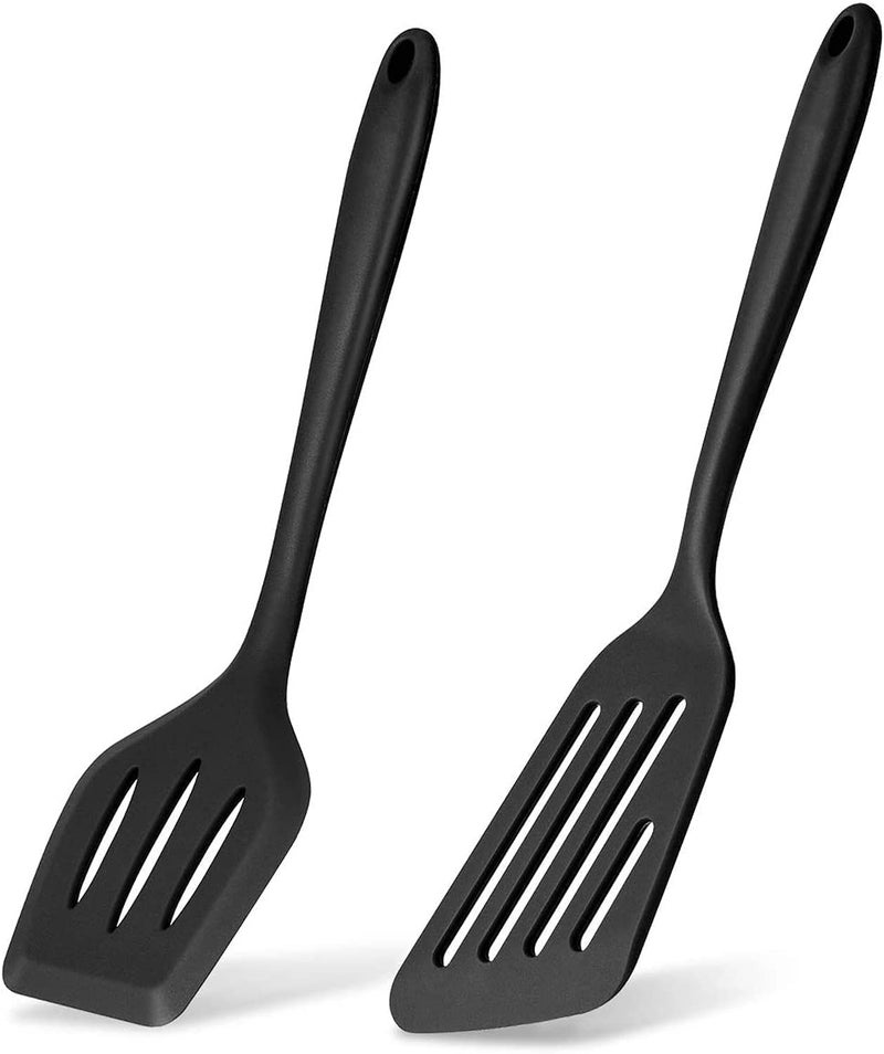 P Plus Fire Spatula Set of 2 Heat Resistant Silicone Spatula Spatula Kitchen Utensil Set BPA Free Dishwasher Safe Silicone Spatula 34 CMSet of 2 Black - Image 1