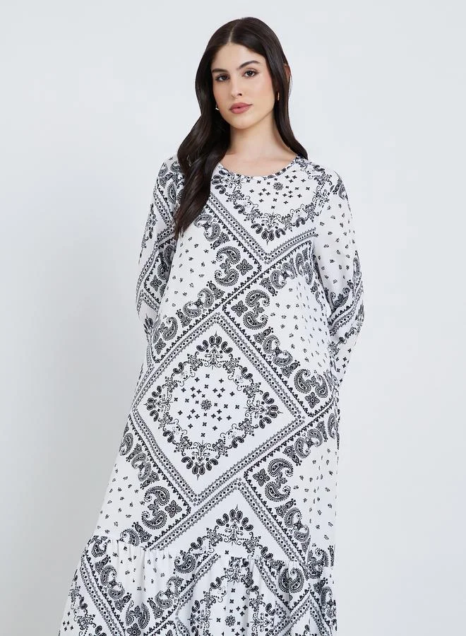 Styli Women All-Over Printed Long Sleeve Jalabiya