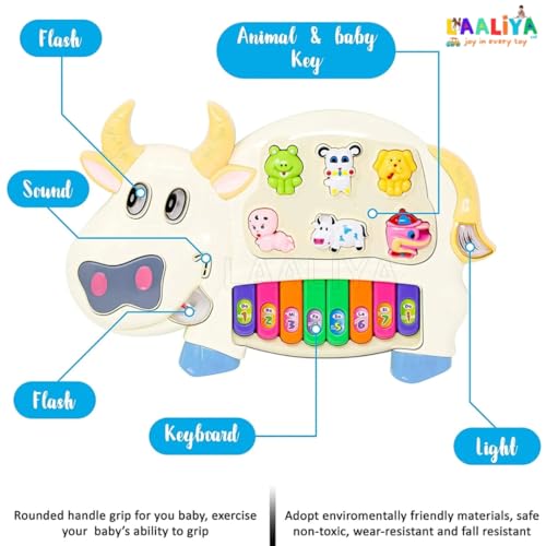 LAALIYA Cow Shape Musical Piano Keyboard Toy for Kids, Baby Piano with Animal Sounds, Light & Music, Mini Keyboard Instrument for Boys and Girls Age 1 to 5 Years+ - Image 5