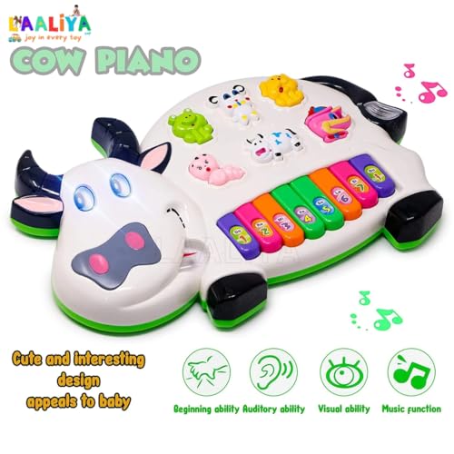 LAALIYA Cow Shape Musical Piano Keyboard Toy for Kids, Baby Piano with Animal Sounds, Light & Music, Mini Keyboard Instrument for Boys and Girls Age 1 to 5 Years+ - Image 3