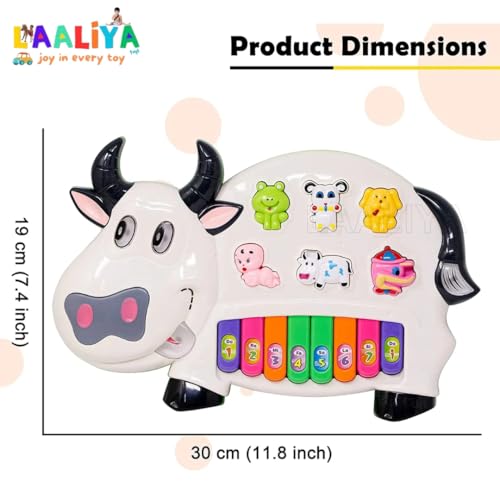 LAALIYA Cow Shape Musical Piano Keyboard Toy for Kids, Baby Piano with Animal Sounds, Light & Music, Mini Keyboard Instrument for Boys and Girls Age 1 to 5 Years+ - Image 2