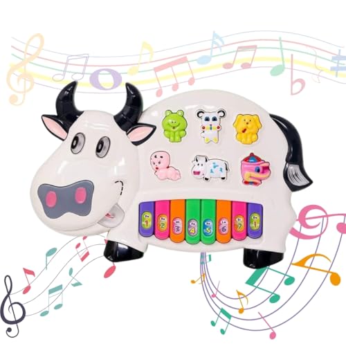 LAALIYA Cow Shape Musical Piano Keyboard Toy for Kids, Baby Piano with Animal Sounds, Light & Music, Mini Keyboard Instrument for Boys and Girls Age 1 to 5 Years+ - Image 1