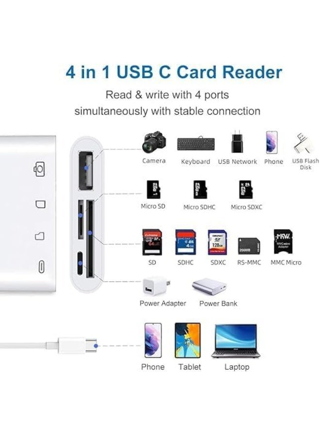 قارئ كروت 4 في 1 USB-C مع منفذ شحن يدعم SD وMicro SD وUSB 3.0 OTG لنقل البيانات بسرعة مناسب للابتوب والتابلت وأجهزة Type-C - Image 2
