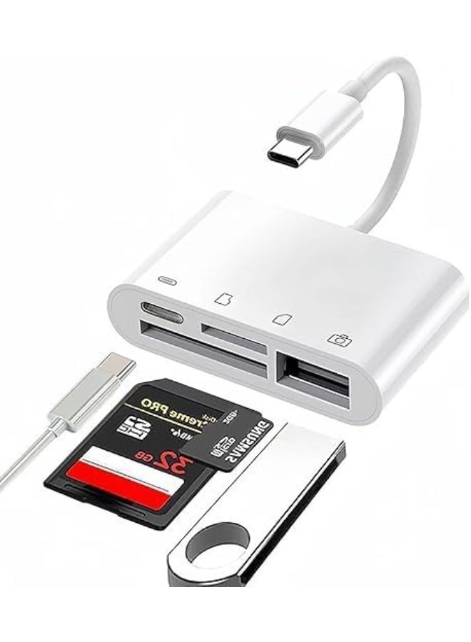 قارئ كروت 4 في 1 USB-C مع منفذ شحن يدعم SD وMicro SD وUSB 3.0 OTG لنقل البيانات بسرعة مناسب للابتوب والتابلت وأجهزة Type-C - Image 1