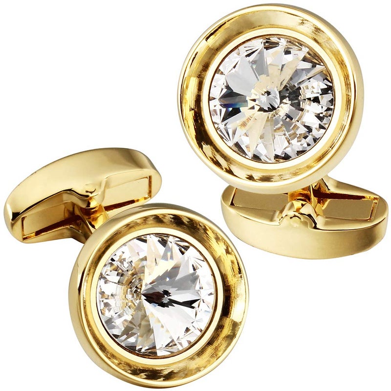 HAWSON Cufflinks for Men-Fashion Gold Color with White Swarovski Crystal Men French Shirt Cufflinks for Regular Weeding Business