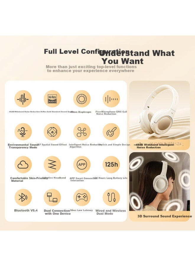 Ikf King Pro 2.0 Active Noise Cancelling Over-ear Bluetooth Headphones Wireless Hifi Gold Standard Sound Wired Fps Gaming Low Latency Headset New Model Cloud White - Image 1