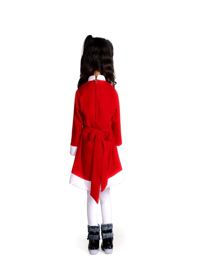 Desi Andaaz Mrs Santa Clause Christmas Dress Costume For Girls,Velvet Santa Frock Chinese Collar with Cap (4-5Y) - Image 4