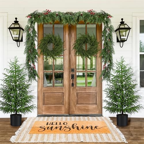 ENVEN Faux Cedar Christmas Garland with Red Berries & Pine Cones – Full Faux Winter Greenery for Holiday Mantel, Staircase, Doorway, Indoor Outdoor Christmas Décor (6FT-Deluxe Cedar) - Image 5