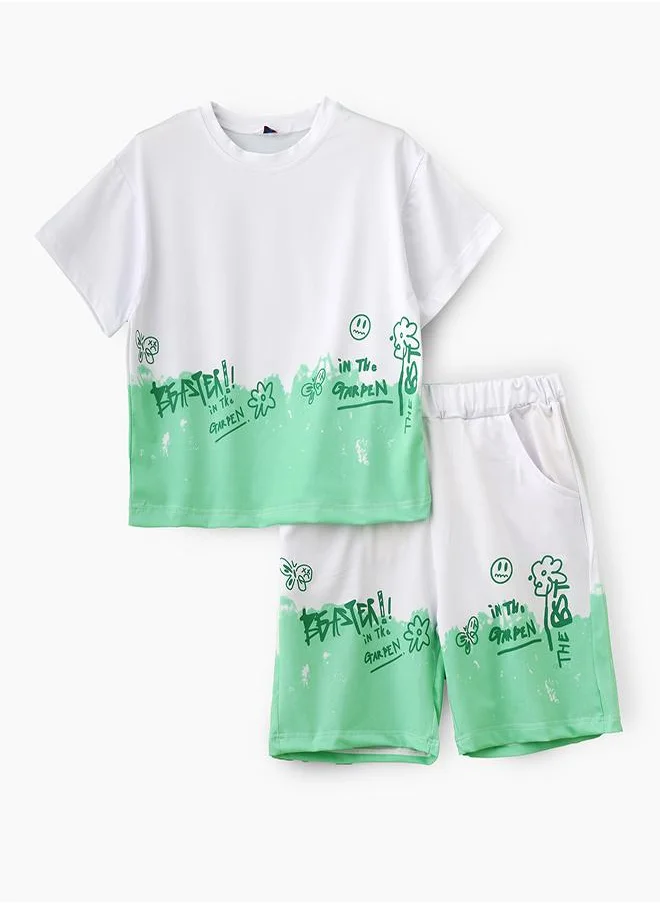 babyqlo Stylish Tie-Dye Green & White Set