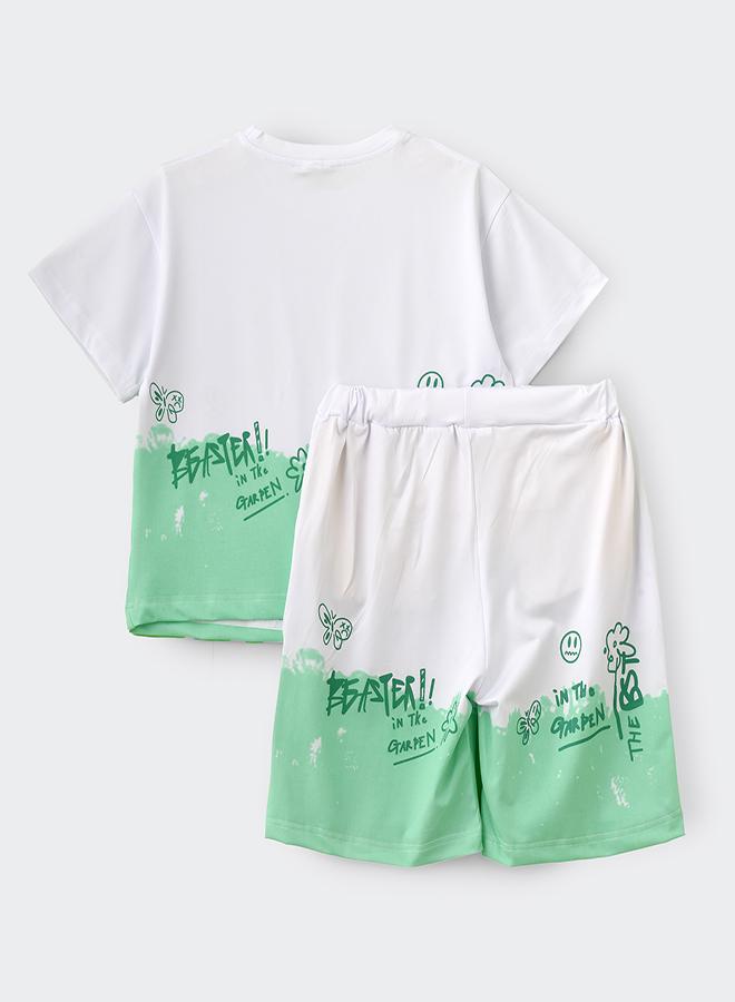 babyqlo Stylish Tie-Dye Green & White Set - Image 2
