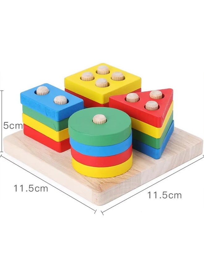 ألعاب أطفال خشبية ملونة بألوان قوس قزح قابلة للتكديس | مكعبات خشبية للأطفال من سن 3 سنوات فما فوق | لعبة أطفال بحلقات تكديس | مكعبات تكديس بحلقات خشبية | ألعاب خشبية - Image 2