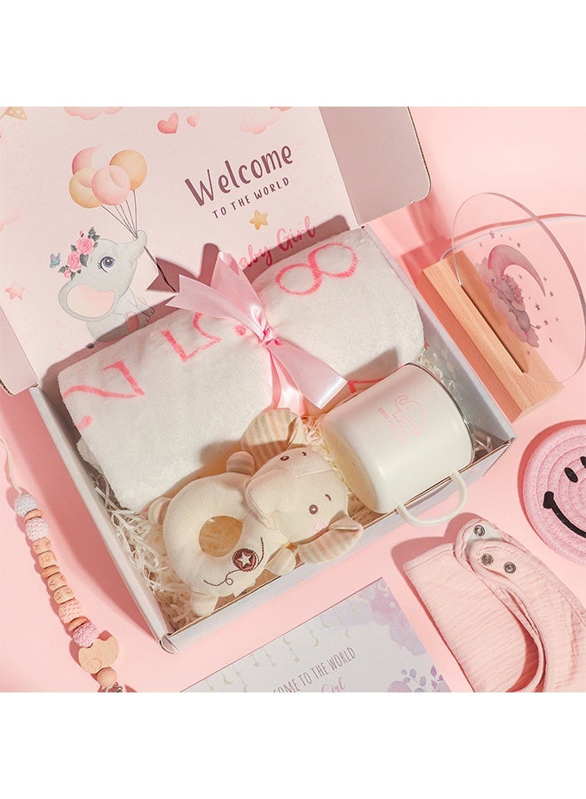 Beauenty Baby Gifts,Baby Shower Gifts for Girls Boys,New Born Baby Girls Gift,Babies Gift Basket,Unique Baby Gift Essential,Gender Reveal Gifts,Rattle Swaddle Blanket Toddler Gifts (pink) - Image 3