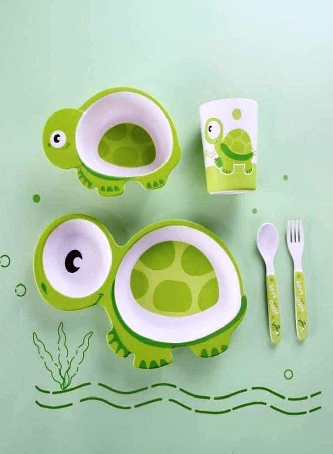 PANSHUB Turtle Bamboo Dish Set Eco Friendly Bamboo Fiber Dinner Set, 5 Pcs Tableware Crockery Set for Weaning Toddler & Self Feeding Baby Utensil Set for Baby Kids (Turtle Bamboo Fiber Dinner Set) - Image 2