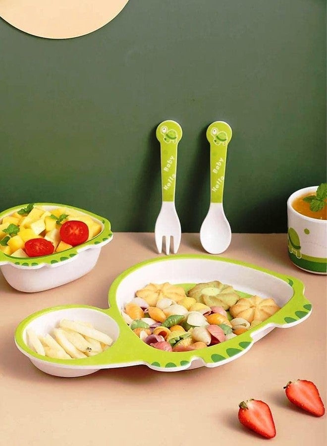 PANSHUB Turtle Bamboo Dish Set Eco Friendly Bamboo Fiber Dinner Set, 5 Pcs Tableware Crockery Set for Weaning Toddler & Self Feeding Baby Utensil Set for Baby Kids (Turtle Bamboo Fiber Dinner Set) - Image 5