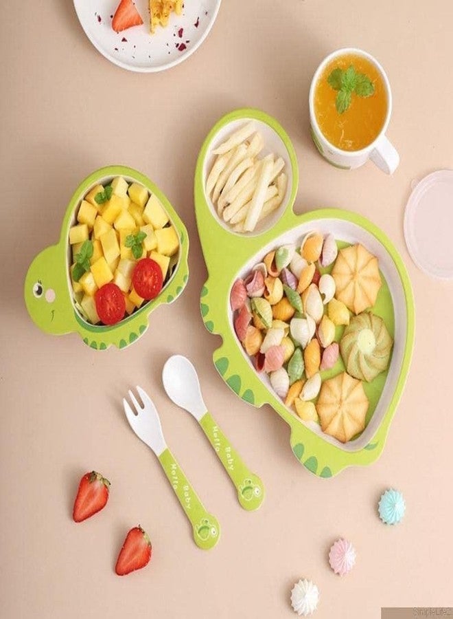 PANSHUB Turtle Bamboo Dish Set Eco Friendly Bamboo Fiber Dinner Set, 5 Pcs Tableware Crockery Set for Weaning Toddler & Self Feeding Baby Utensil Set for Baby Kids (Turtle Bamboo Fiber Dinner Set) - Image 3