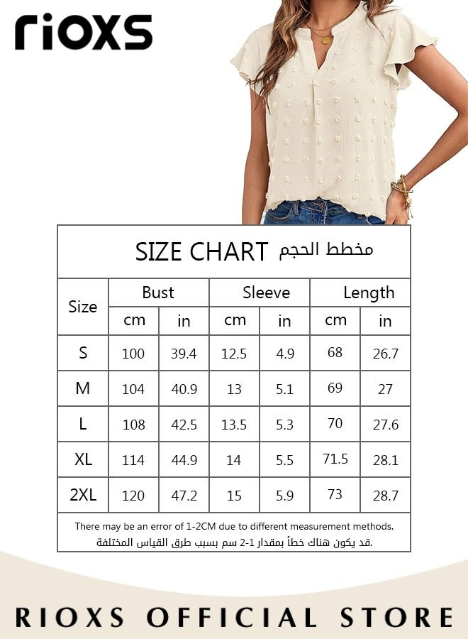 RIOXS Women's Summer Elegant T-shirt V-neck Ruffle Short Sleeve Top Casual Solid Color Chiffon Cool Shirt for Daily Wear  - Image 2