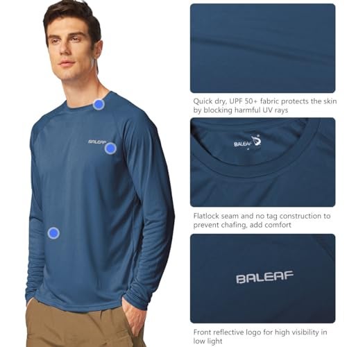 Baleaf تي شيرت سباحة طويل الأكمام للرجال من باليف مع حماية من الشمس UV وSPF 50+ وتجفيف سريع باللون البنفسجي الأزرق مقاس S - Image 3