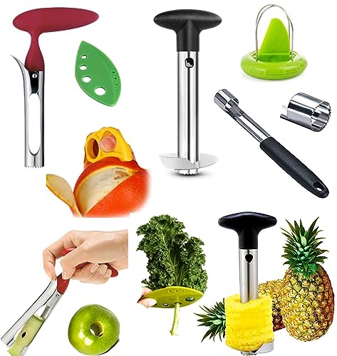 COMBO PACK Apple Corer Pineapple Slicer Pear Pepper Poker Herb Kale Stripper Kiwi Tool Citrus Orange Peeler SUPER SLICER Juicer Prepping PACK by Bright Kitchen