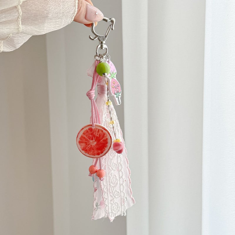 Sweet Strawberry Keychain with Lace Ribbon - Image 4