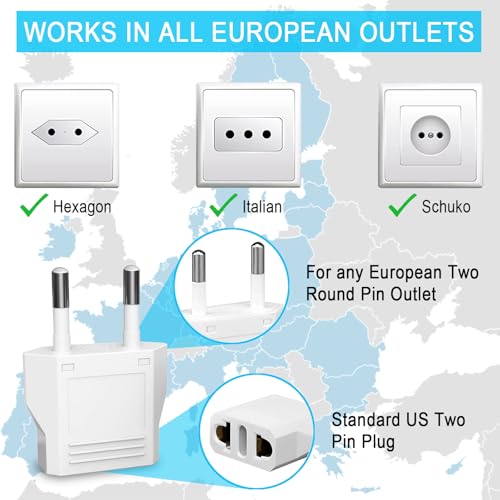 MIKWOAB 6 Pack European Travel Plug Adapter, US to Europe Plug Adapter, Type C Wall Outlet Converter for Europe, White - Image 4