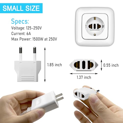 MIKWOAB 6 Pack European Travel Plug Adapter, US to Europe Plug Adapter, Type C Wall Outlet Converter for Europe, White - Image 3