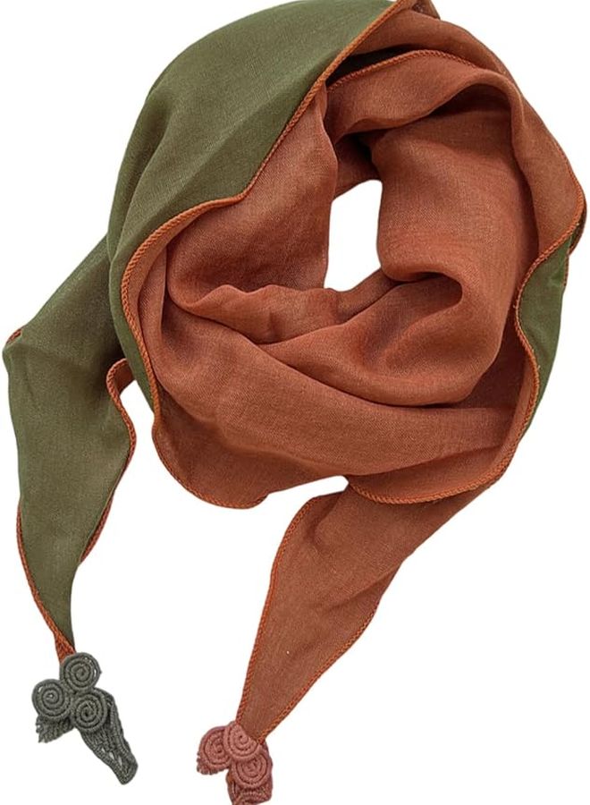 Green Vintage Charm Two Tone Cotton Linen Bandana Scarf Warm Breathable Winter Headscarf - Image 5