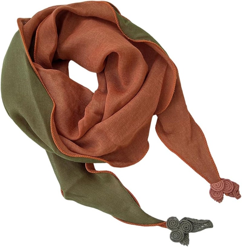 Green Vintage Charm Two Tone Cotton Linen Bandana Scarf Warm Breathable Winter Headscarf - Image 2