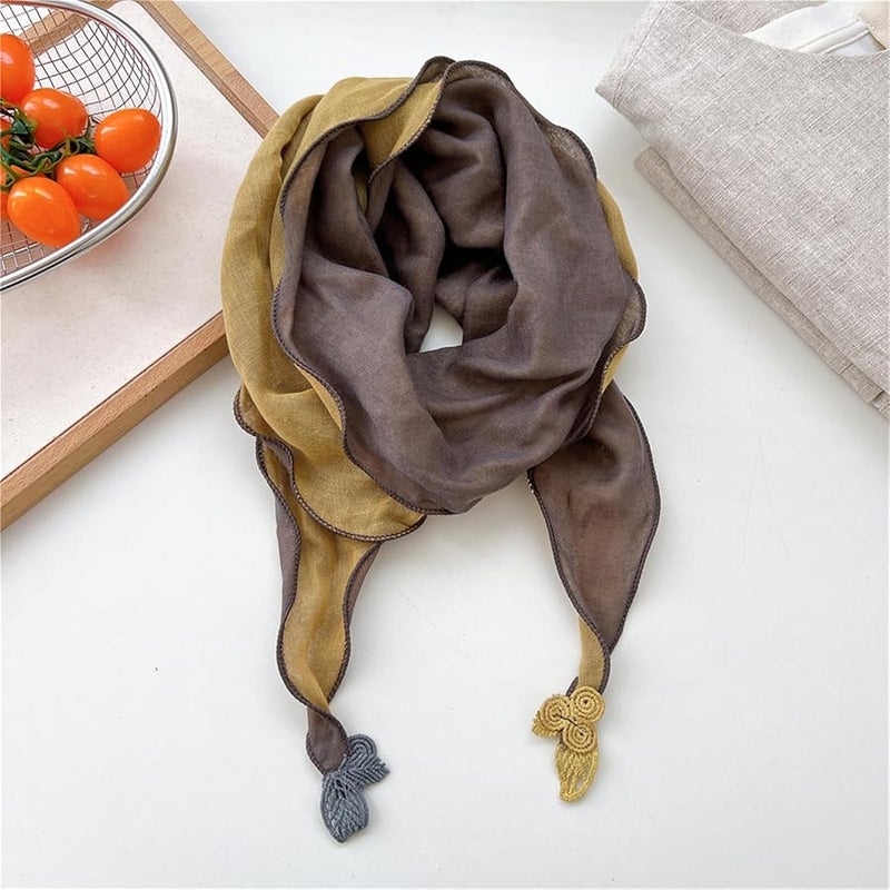 Green Vintage Charm Two Tone Cotton Linen Bandana Scarf Warm Breathable Winter Headscarf - Image 4