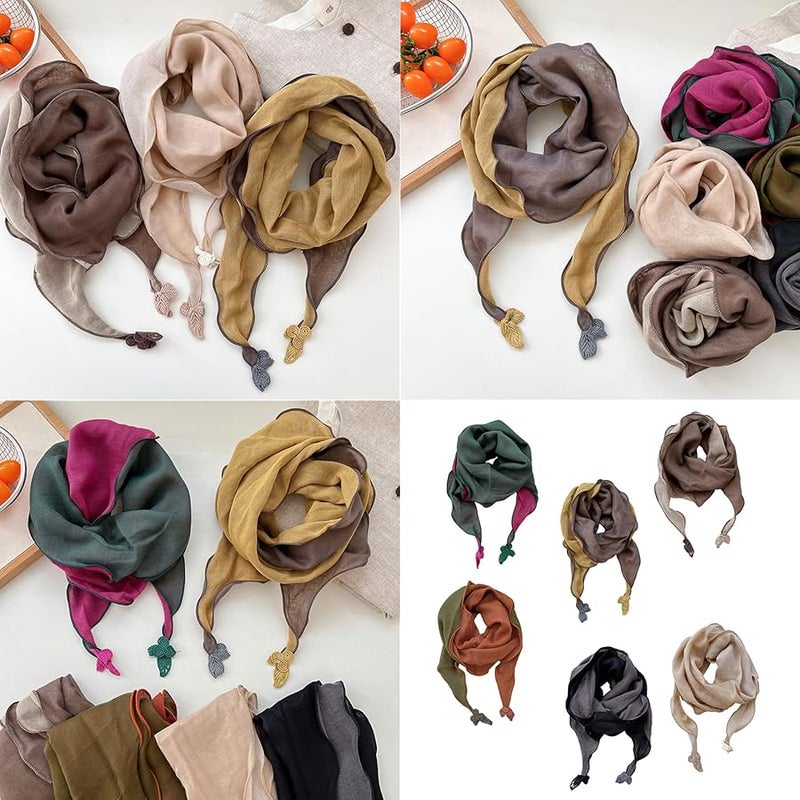 Green Vintage Charm Two Tone Cotton Linen Bandana Scarf Warm Breathable Winter Headscarf - Image 3