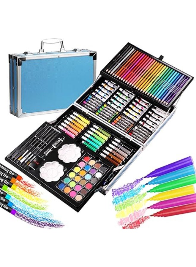 مجموعة هالوبيوس الفنية الاحترافية، 144 مجموعة رسم فنية فاخرة من الألومنيوم مع أقلام ألوان مائية وأقلام رسم وأقلام رسم وألوان باستيل زيتية، ومستلزمات رسم فنية ممتازة هدية للفنانين البالغين