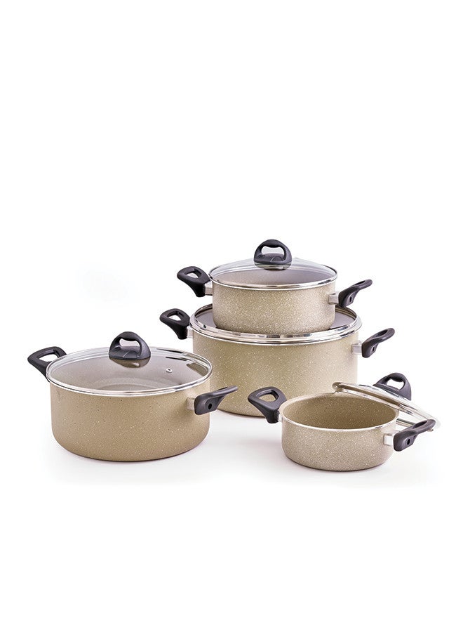 Trust 8-Piece Aluminuim Cookware Set With Glass Lid & Heat Resistant Handle Size 18,22,26,30CM, Granite Coating - Image 1