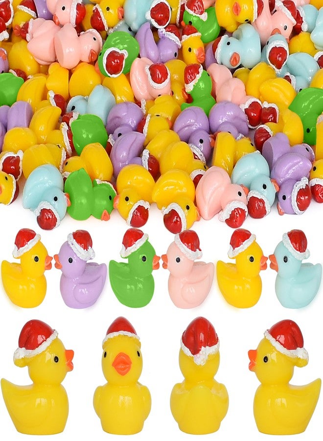 Yuronam 70 Pcs Tiny Christmas Ducks Mini Resin Ducks Miniature Ornaments for Slime, Dollhouse, Garden Decoration(Christmas Hat Mixed Duck) - Image 1