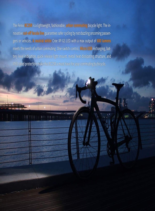 EdisonBright Fenix BC25R 600 Lumen Cree LED USB Rechargeable Light Weight Pedestrian Friendly Bike Bicycle Light BBX3 Charging Cable Carry case - Image 4