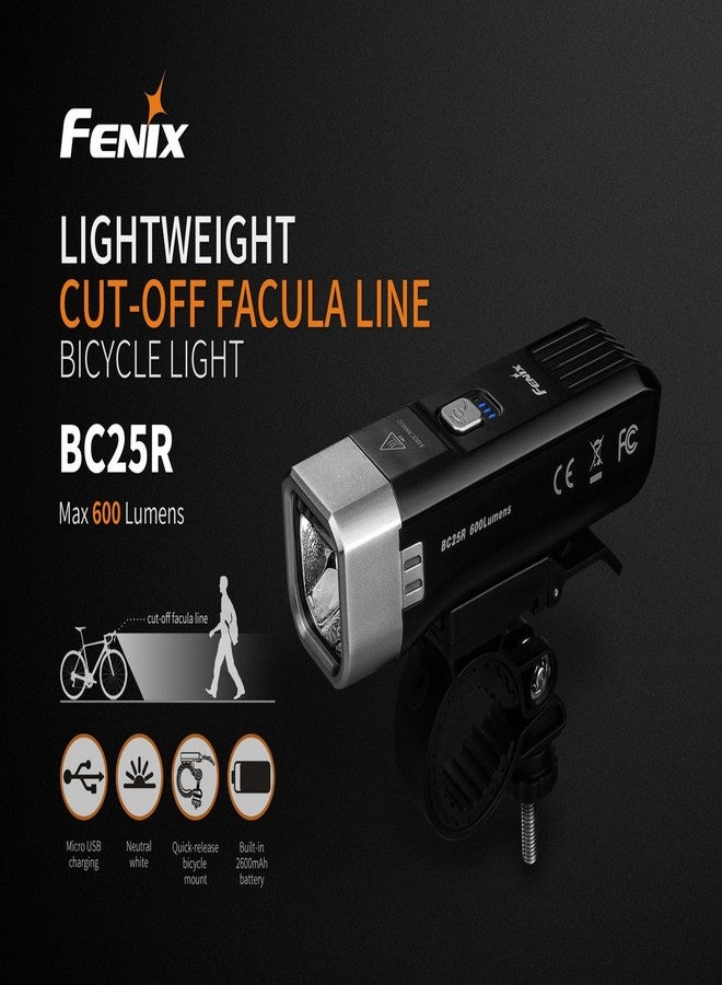 EdisonBright Fenix BC25R 600 Lumen Cree LED USB Rechargeable Light Weight Pedestrian Friendly Bike Bicycle Light BBX3 Charging Cable Carry case - Image 2